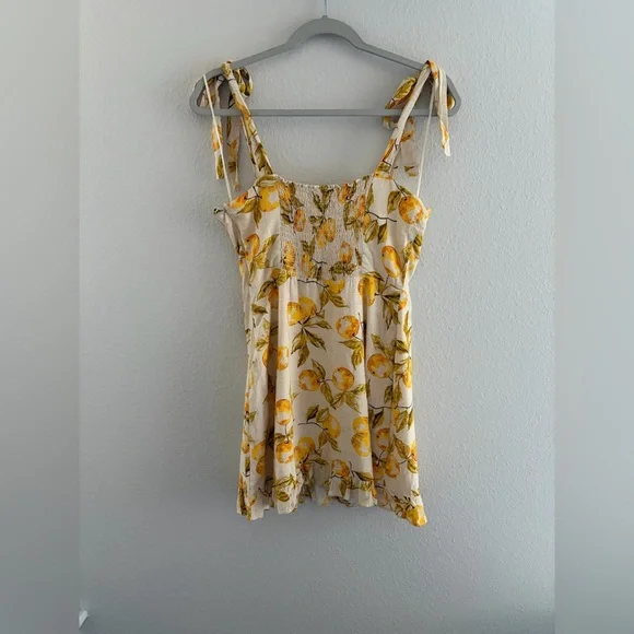 Urban Outfitters Lemon Print Tie Strap Mini Dress Size Medium - Picture 6 of 10